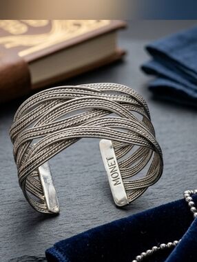 Monet Silver Woven Multi-Strand Cuff Bracelet